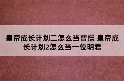 皇帝成长计划二怎么当曹操 皇帝成长计划2怎么当一位明君